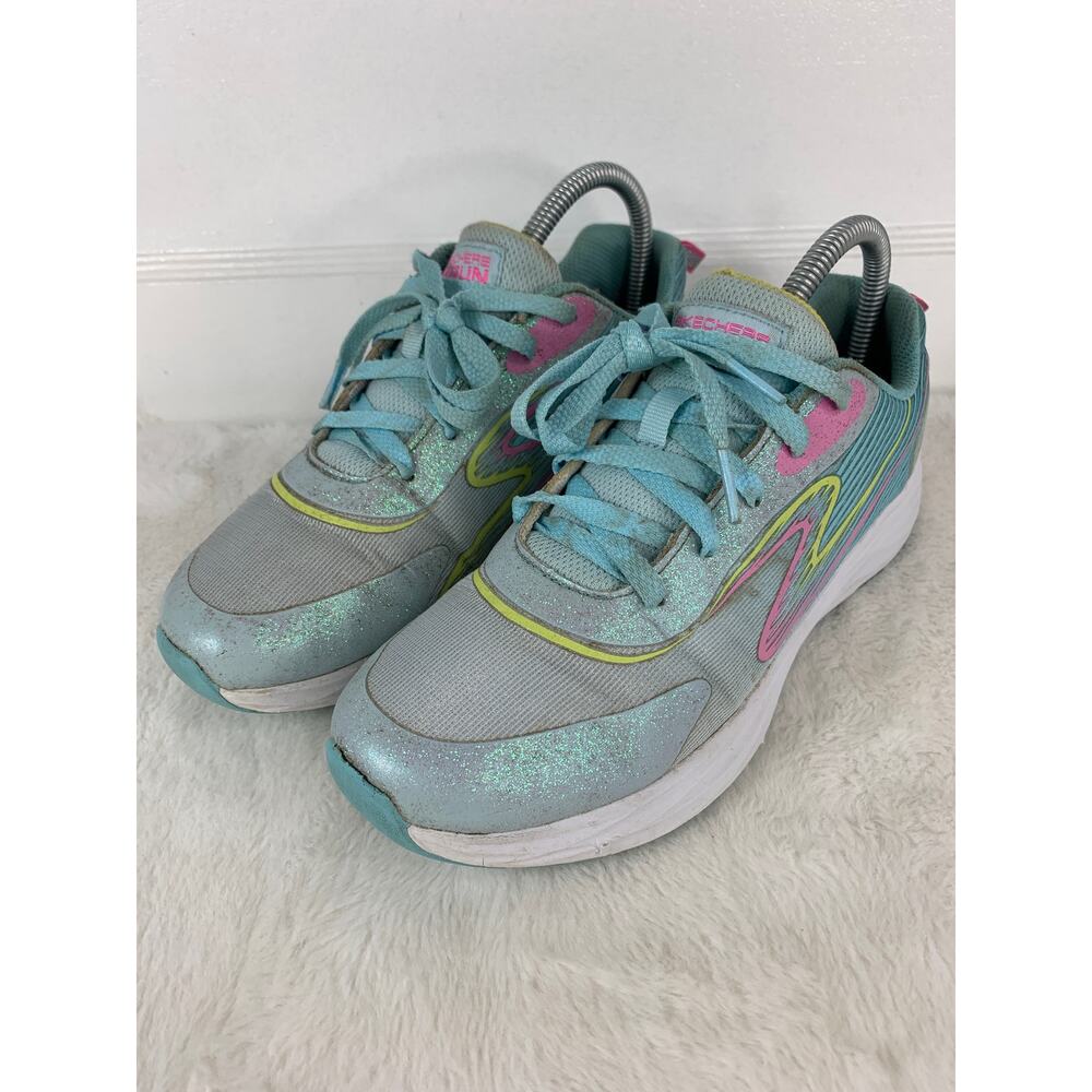 Skechers Go Run Elevate Girls Size 5.5 Blue Pink Lace Up Low Top Running Shoes